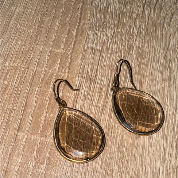 Elegant Gold Teardrop Earrings Smokey amber color - Picture 1 of 1